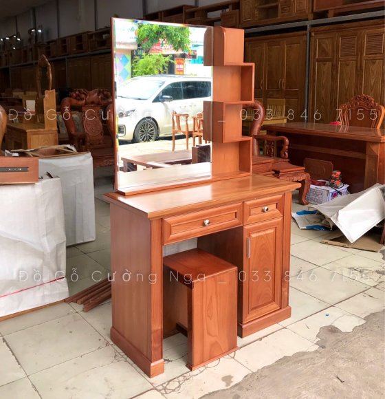 Bàn Trang Điểm Gỗ Xoan Đào Mẫu Đơn Giản