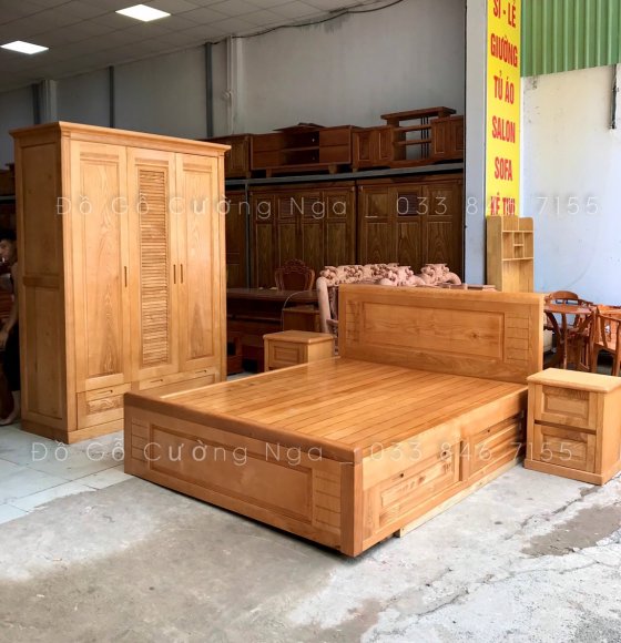 Combo phòng ngủ gỗ sồi nga màu phớt vàng SN 07