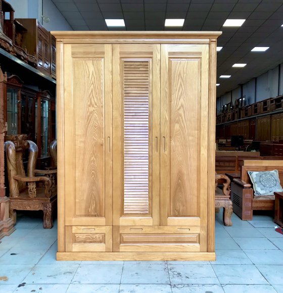 Tủ quần áo gỗ sồi nga 3 cánh 1m6 lá sách 