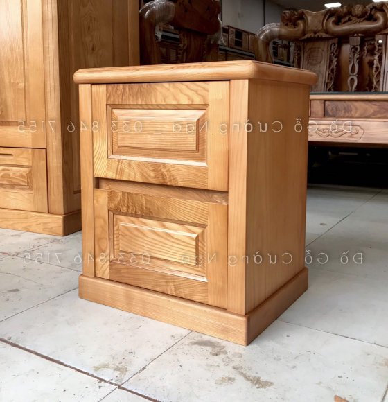 Tủ Đầu Giường Gỗ Sồi Lau Màu - 2 Ngăn Kéo 