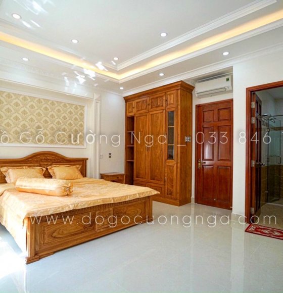 Combo phòng ngủ gỗ Gõ Đỏ cao cấp thực tế tại nhà khách 