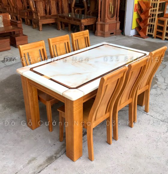 Bàn Ăn Mặt Đá Nhập Khẩu Bộ 6 Ghế 