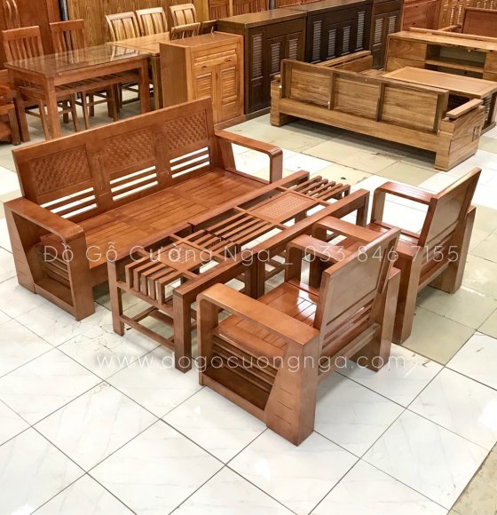 Bộ Bàn Ghế Sofa Gỗ Sồi Nga Mẫu Chữ A - 5 Món 