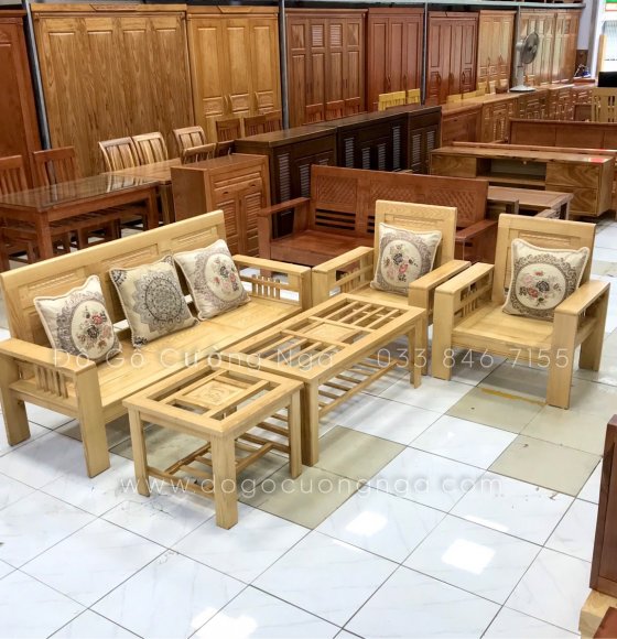 Salon Gỗ Sồi Nga Mẫu Hiện Đại - Đơn Giản Kèm Gối Lụa 
