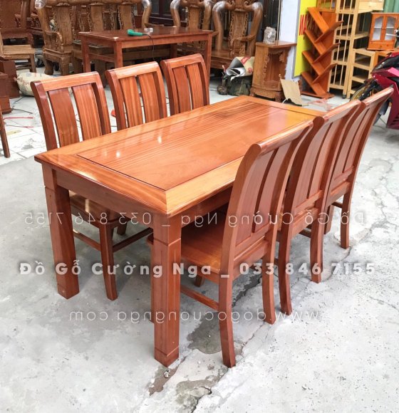 Bộ Bàn Ăn 6 Ghế Gỗ Xoan Đào - Ghế Hai Lá 