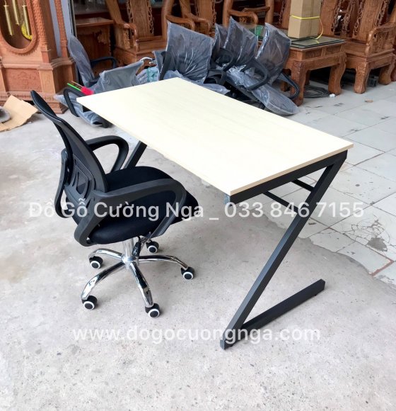 Bộ Bàn Ghế Làm Việc Chân Sắt 1m2 Chữ Z Kèm Ghế Xoay 