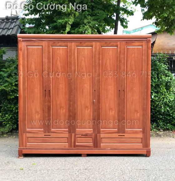 Tủ Áo Gỗ Xoan Đào 5 Cánh Mẫu Trơn 