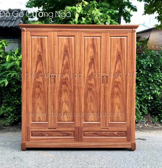 Tủ Áo Gỗ Cẩm 4 Cánh - 2m Mẫu Đơn Giản