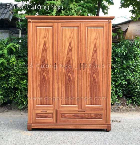 Tủ Áo Gỗ Cẩm 3 Cánh 1m6 - Mẫu Đơn Giản