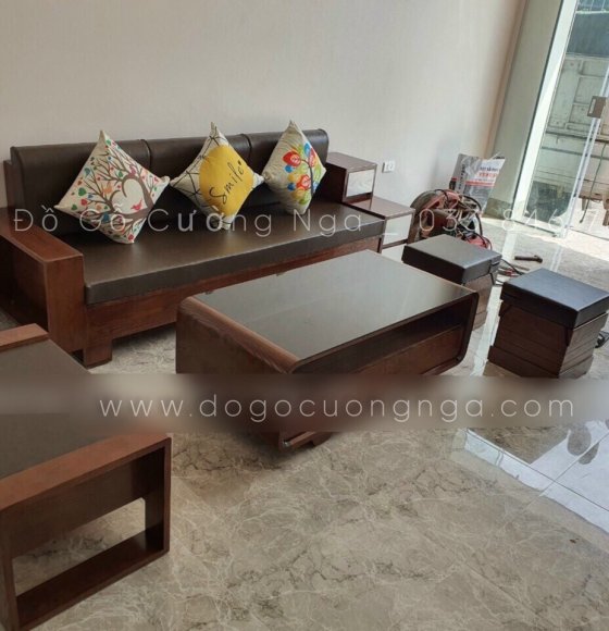 Bộ bàn ghế phòng khách gỗ sồi nga nhỏ gọn hiện đại 