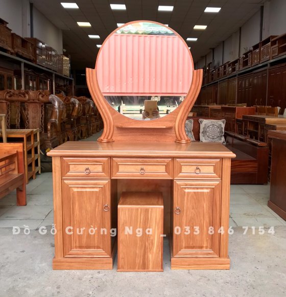 Bàn Trang Điểm Gỗ Đinh Hương 1m1 Gương Tròn 