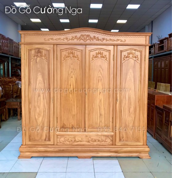 Tủ quần áo gỗ gõ đỏ 4 cánh 2m17 mẫu nữ hoàng 