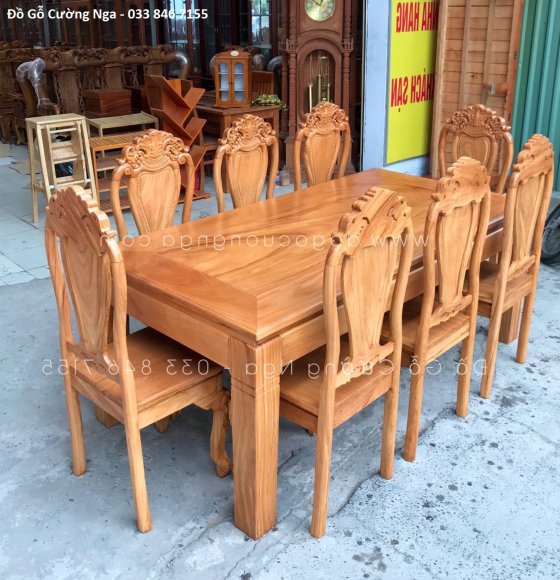 Bàn Ăn 8 Ghế Gỗ Gõ Đỏ Mẫu Đơn Giản Hiện Đại 