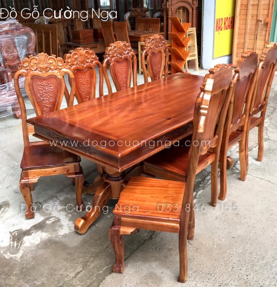 Bộ Bàn Ăn 8 Ghế Gỗ Tràm Bông Vàng 