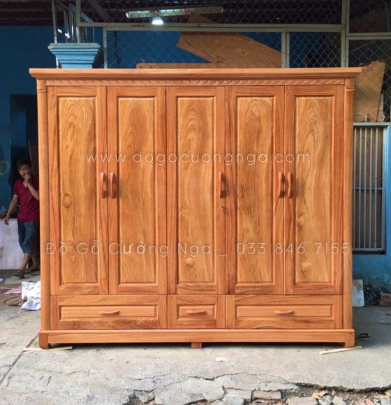 Tủ quần áo gỗ gõ đỏ 6 cánh 