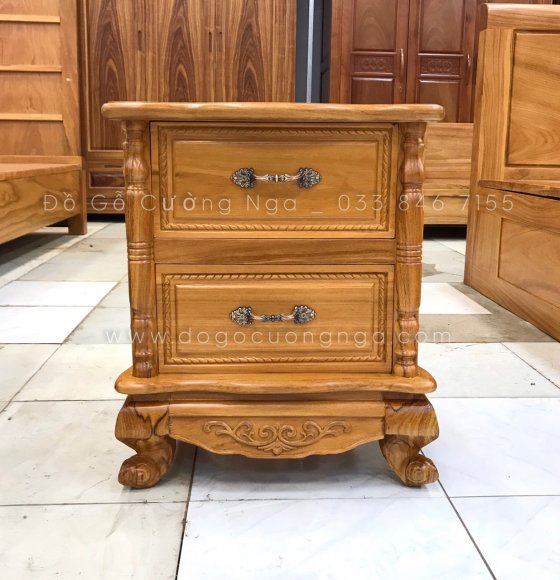 Tủ Đầu Giường Gỗ Gõ Đỏ - 2 Ngăn Kéo 