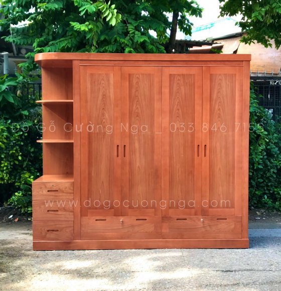 Tủ quần áo gỗ xoan đào 4 cánh kèm góc trang tri TAG 02