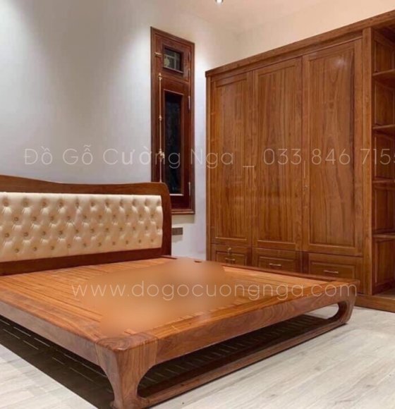 Bộ combo phòng ngủ gỗ Cẩm ( giường chân quỳ + tủ kèm góc trang trang trí )