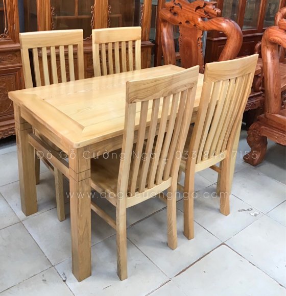 Bộ bnf ăn gỗ Sồi Nga 4 ghế mặt liền SN01