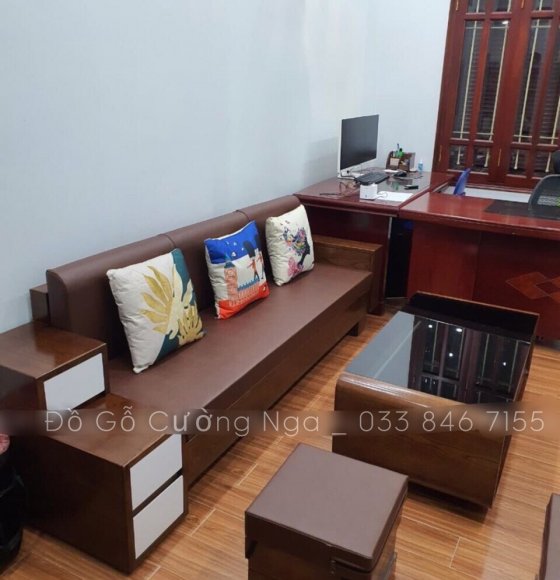 Bô bàn ghế phòng khách gỗ sồi nga ô kéo sườn hiện đại