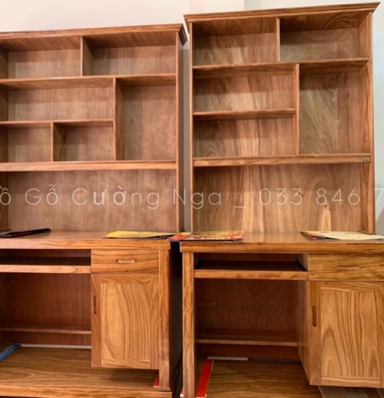 Bàn học sinh gỗ hương xám 1m kèm kệ giá sách