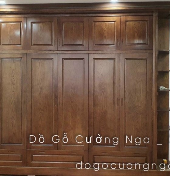 Tủ áo gỗ sồi 6 cánh kèm kệ trang trí - hàng đặt trả khách 