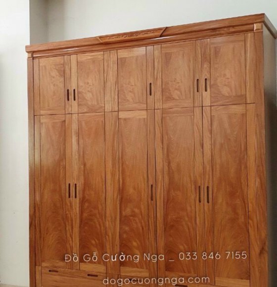Tủ áo gỗ đinh hương 5 cánh hai tầng - mẫu đơn giản 