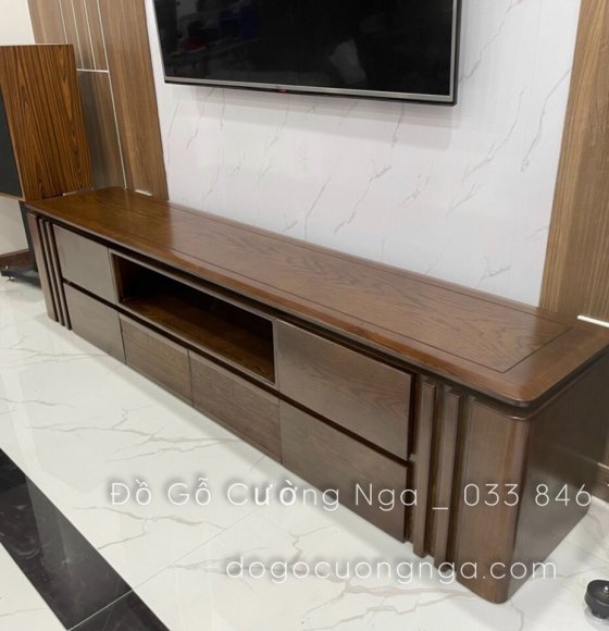 Kệ tivi gỗ sồi nga màu óc chó hiện đại 