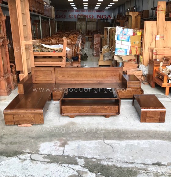 Bàn ghế sofa gỗ sồi màu óc chó 
