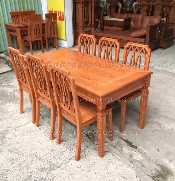 Bàn ăn gỗ sồi nga 6 ghế hiện đại - màu gõ đỏ 