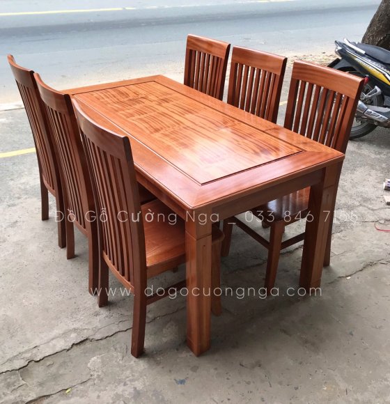 Bộ bàn ăn gỗ xoan đào 6 ghế - ghế năm lan 