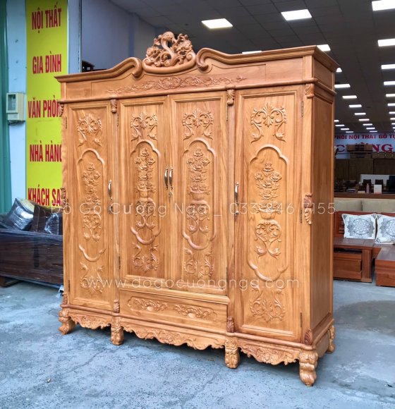 Tủ áo gỗ gõ đỏ 4 cánh cao cấp 