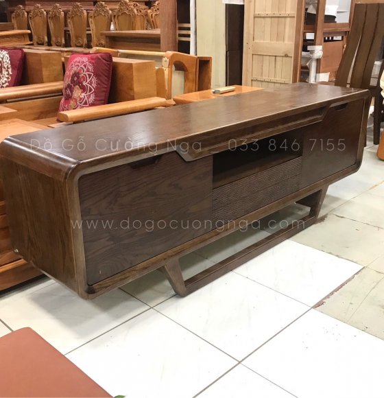 Kệ tivi gỗ sồi màu óc chó - chân cong hiện đại 