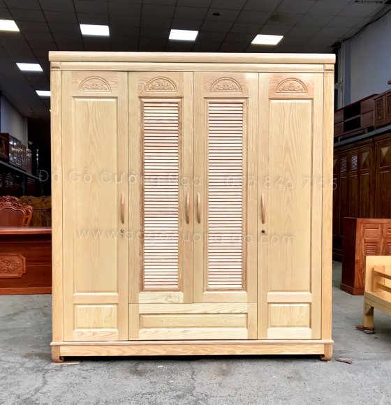 Tủ áo gỗ sồi nga 4 cánh - mẫu lá sách đẹp 