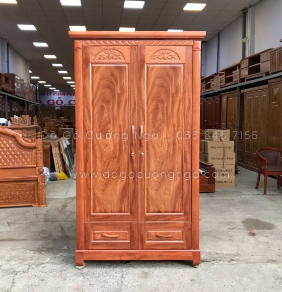 Tủ áo gỗ hương đá 2 cánh - 1m2 mâu hoa vòm 