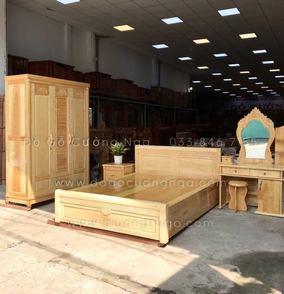 Combo phòng ngủ gỗ sồi hiện đại - mẫu quạt 