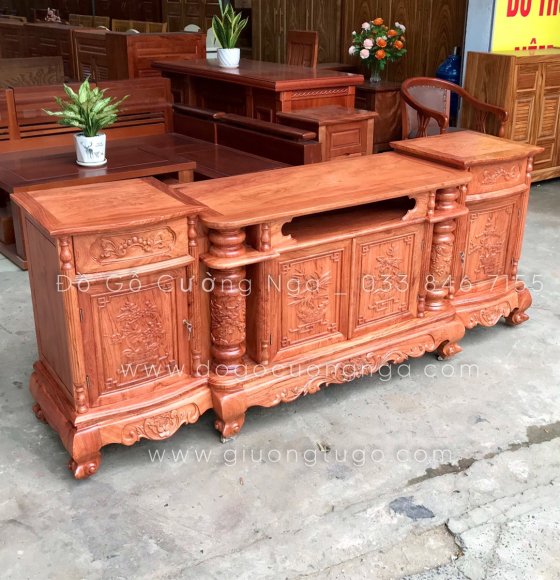 Kệ tivi gỗ hương đá 2m - cột nho đẹp 