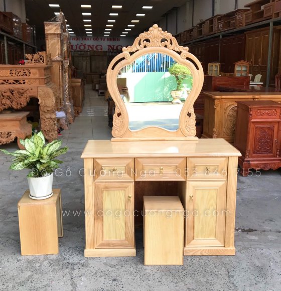 Bàn trang điểm gỗ sồi 1m - mẫu nữ hoàng 