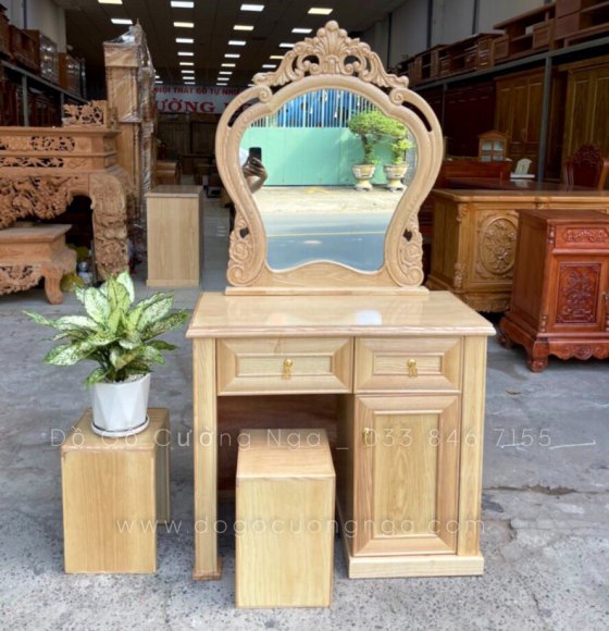 Bàn trang điểm gỗ sồi 80cm - mẫu nữ hoàng 