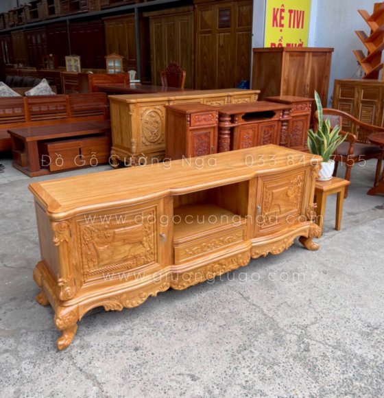 Kệ tivi gỗ gõ đỏ mẫu lu y 1m8 đẹp - hiện đại 