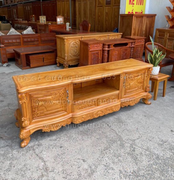 Kệ tivi gỗ gõ đỏ 2m - mẫu lu y đẹp sang trọng