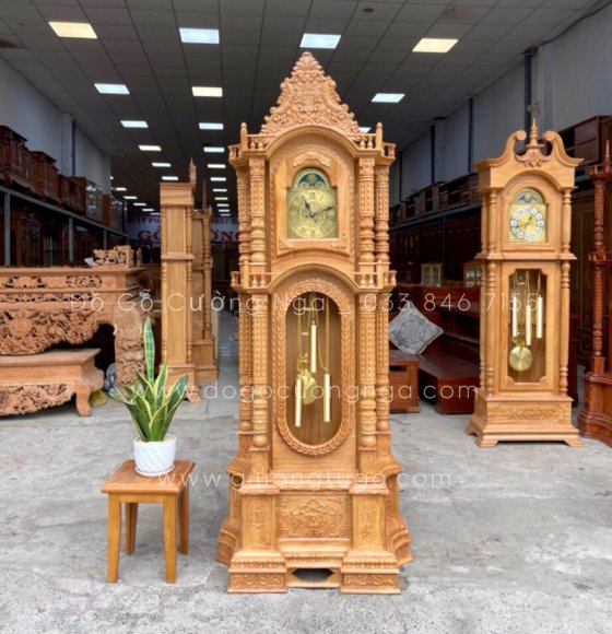 Đồng hồ cây gỗ gõ đỏ mẫu tháp 2m1 cao cấp 