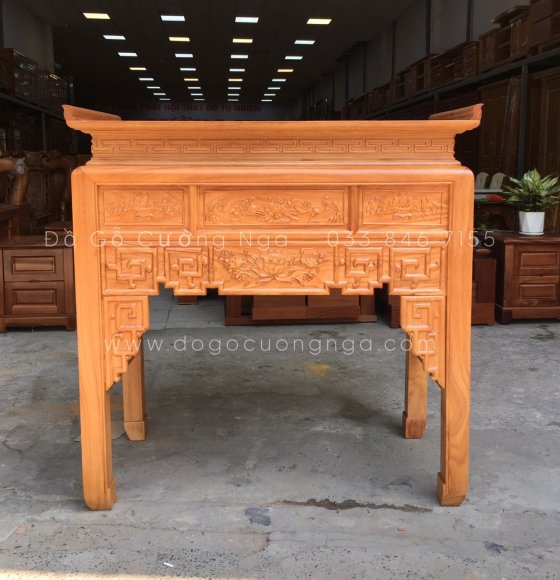 Bàn thờ gỗ gõ đỏ 1m27 - mẫu trạm sen cao cấp 