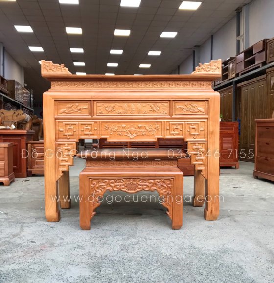 Bàn thờ gia tiên gỗ gõ đỏ 1m53 - trạm sen cao cấp 