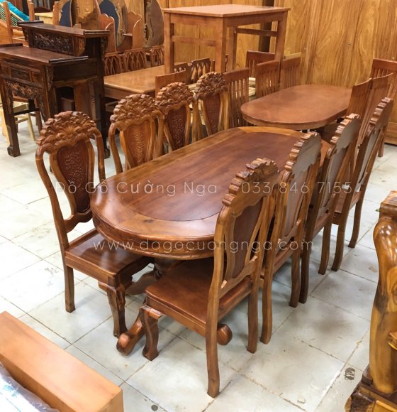 Bộ bàn ăn gỗ tràm 8 ghế - mẫu ovan cao cấp 