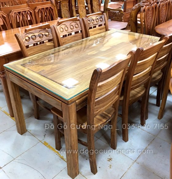 Bộ bàn ăn 6 ghế gỗ hương xám - ghế tựa cong 