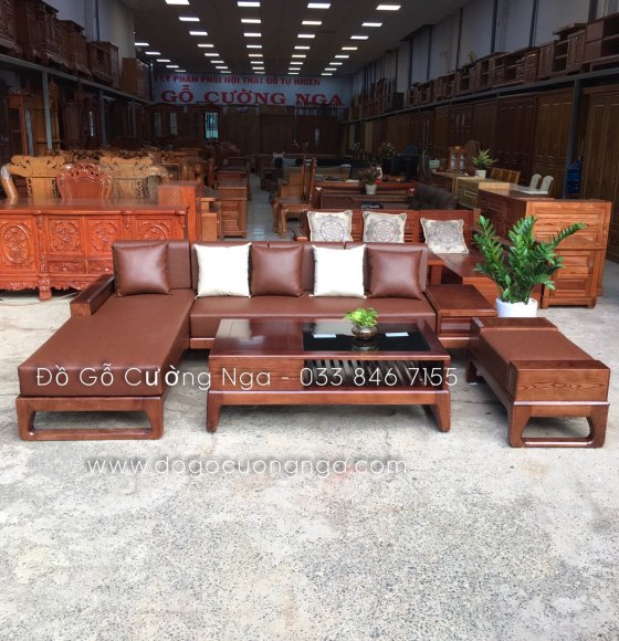 Ghế sofa gỗ hiện đại sồi nga lau màu óc chó 