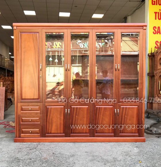 Tủ đựng hồ sơ - tủ sách gỗ xoan đào cao cấp 2m3 