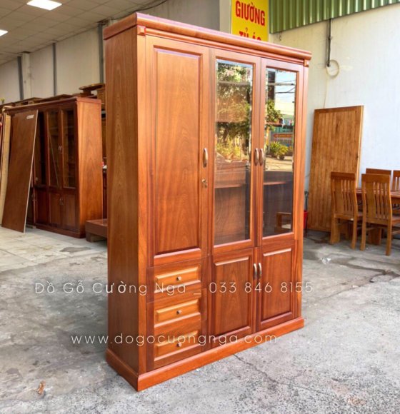 Tủ hồ sơ tủ sách gỗ xoan đào 3 cánh 1m4 cao cấp 