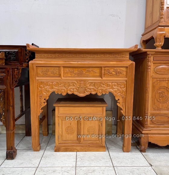 Bàn thờ gia tiên gỗ gõ đỏ kèm tủ táp hiện đại 
